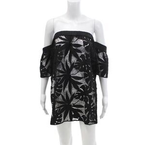 Milly Cabana Womens Floral Eyelet Off Shoulder Short Sleeve Dress Black Size P